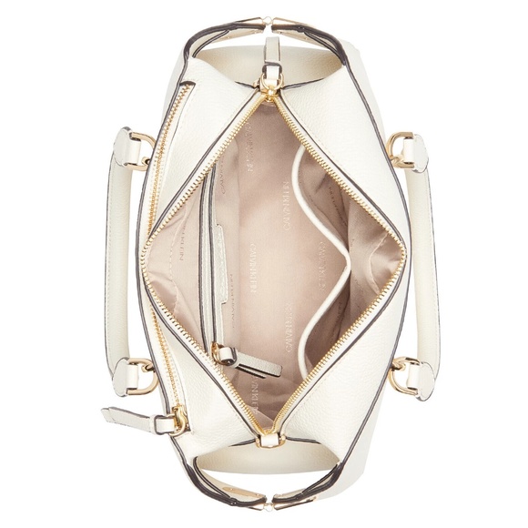 Calvin Klein Deandra Pebble Leather Satchel Crossbody Gold Zip Cherub White - Picture 3 of 8